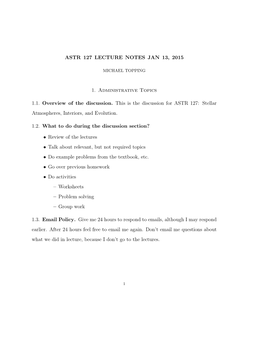 ASTR 127 LECTURE NOTES JAN 13, 2015 1. Administrative Topics 1.1