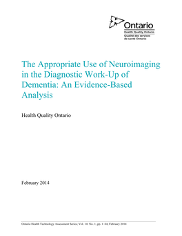 The Appropriate Use of Neuroimaging in the Diagnostic Work-Up of Dementia: an Evidence-Based Analysis