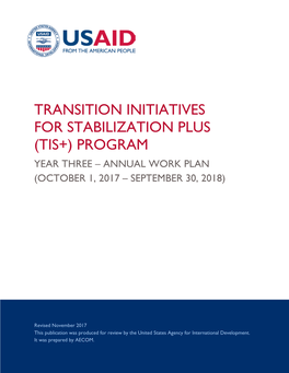 Transition Initiatives for Stabilization Plus (Tis+) Program Year Three – Annual Work Plan