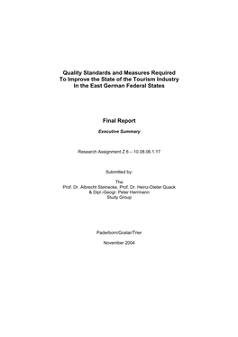 Quality Standards and Measures Required to Improve the State of the Tourism Industry in the East German Federal States Final