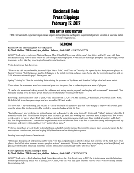 Cincinnati Reds Press Clippings February 17, 2017