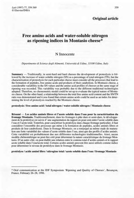 Free Amino Acids and Water-Soluble Nitrogen As Ripening Indices in Montasio Cheese*