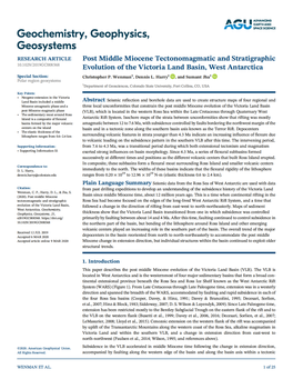 Post Middle Miocene Tectonomagmatic and Stratigraphic 10.1029/2019GC008568 Evolution of the Victoria Land Basin, West Antarctica Special Section: Christopher P