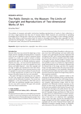 The Public Domain Vs. the Museum: the Limits of Copyright and Reproductions of Two-Dimensional Works of Art