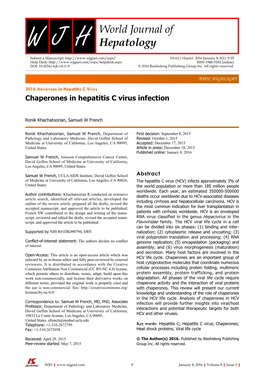 Chaperones in Hepatitis C Virus Infection
