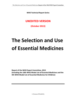 The Selection and Use of Essential Medicines Report of the 19Th WHO Expert Committee