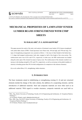 Mechanical Properties of Laminated Veneer Lumber Beams Strengthened with Cfrp Sheets