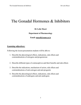 The Gonadal Hormones & Inhibitors