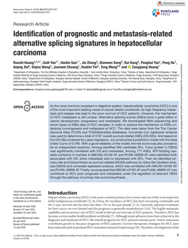 Identification of Prognostic and Metastasis-Related Alternative