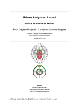 Malware Analysis on Android Final Degree Project in Computer