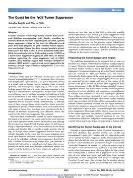 The Quest for the 1P36 Tumor Suppressor