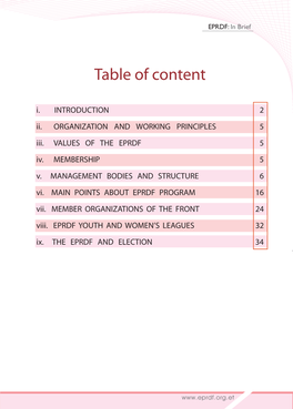 Table of Content I