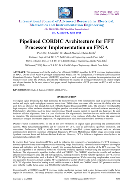 Pipelined CORDIC Architecture for FFT Processor Implementation on FPGA Prof