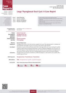 Large Thyroglossal Duct Cyst: a Case Report Available Online: 2020.04.02 Published: 2020.05.02