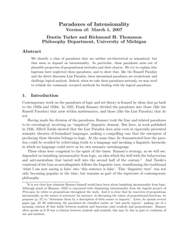 Paradoxes of Intensionality Version Of: March 1, 2007 Dustin Tucker and Richmond H