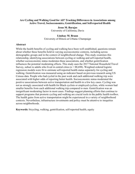 Are Cycling and Walking Good for All? Tracking Differences in Associations Among Active Travel, Socioeconomics, Gentrification, and Self-Reported Health Jesus M