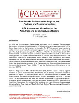 Findings and Recommendations CPA Assessment Workshop for the Asia