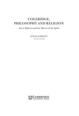 COLERIDGE, PHILOSOPHY and RELIGION Aids to Re¯Ection and the Mirror of the Spirit