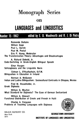 LANGUAGES and LINGUISTICS Umber 15 • 1962 Edited by E