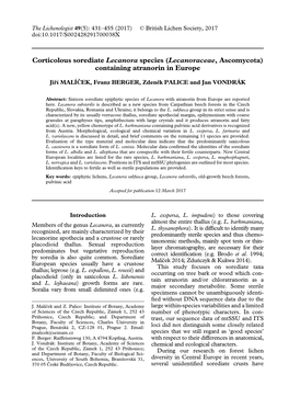Corticolous Sorediate Lecanora Species (Lecanoraceae, Ascomycota) Containing Atranorin in Europe
