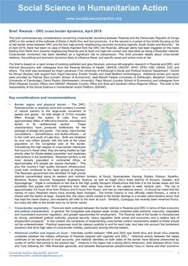 Brief: Rwanda – DRC Cross Border Dynamics, April 2019