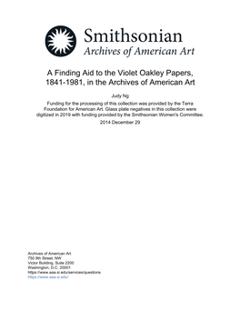 A Finding Aid to the Violet Oakley Papers, 1841-1981, in the Archives of American Art