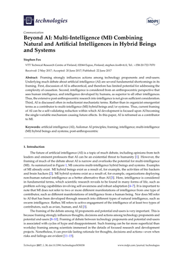 Beyond AI: Multi-Intelligence (MI) Combining Natural and Artiﬁcial Intelligences in Hybrid Beings and Systems