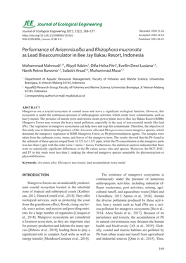 Performance of Avicennia Alba and Rhizophora Mucronata As Lead Bioaccumulator in Bee Jay Bakau Resort, Indonesia