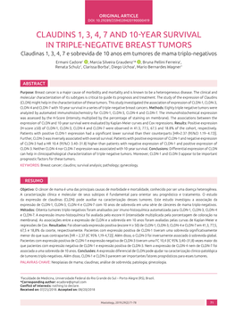 Claudins 1, 3, 4, 7 and 10-Year Survival in Triple-Negative Breast Tumors