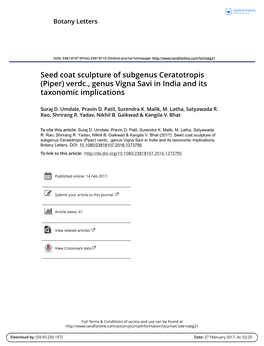 Seed Coat Sculpture of Subgenus Ceratotropis (Piper) Verdc., Genus Vigna Savi in India and Its Taxonomic Implications