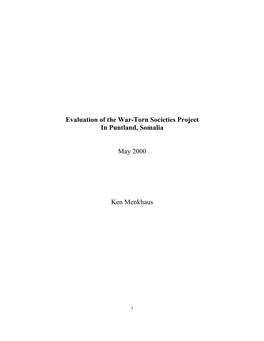 Evaluation of the War-Torn Societies Project in Puntland, Somalia