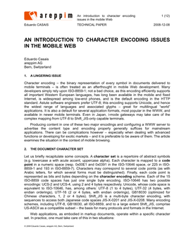 An Introduction to Character Encoding Issues in the Mobile Web