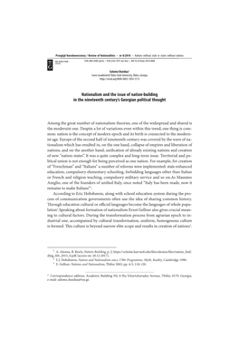 Nationalism and the Issue of Nation-Building in the Nineteenth Century’S Georgian Political Thought