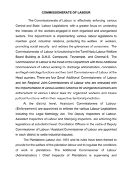 COMMISSIONERATE of LABOUR the Commissionerate of Labour Is