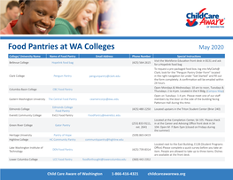 Food Pantries at WA Colleges May 2020