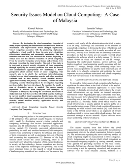 Security Issues Model on Cloud Computing: a Case of Malaysia