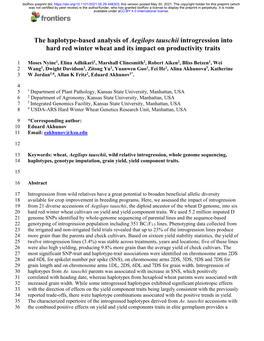 The Haplotype-Based Analysis of Aegilops Tauschii Introgression Into Hard Red Winter Wheat and Its Impact on Productivity Traits