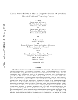 Arxiv:Cond-Mat/9704103 V3 28 Aug 1997 Exotic P Ev Formation Regime Kondo Pro Nanoscale Non-F B for W Trons Energetic Ing Explaining Y Erconductors