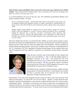 Mark Meckler Attacks and Belittles Other Conservatives Who Do Not Agree with Him Such As Phyllis Schlafly. (Taken from the Book