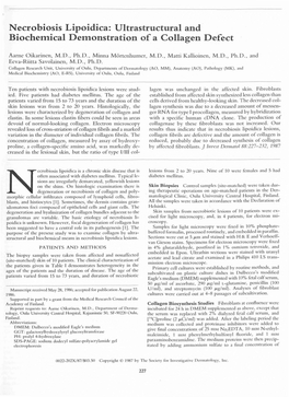 Necrobiosis Lipoidica: Ultrastructural and Biochemical Demonstration of a Collagen Defect