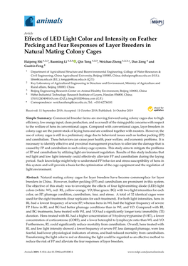 Effects of LED Light Color and Intensity on Feather Pecking