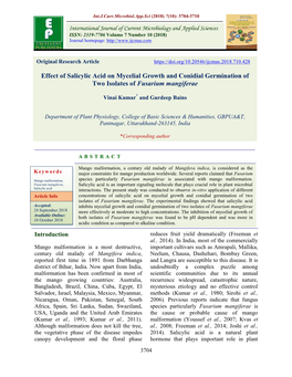 Effect of Salicylic Acid on Mycelial Growth and Conidial Germination of Two Isolates of Fusarium Mangiferae