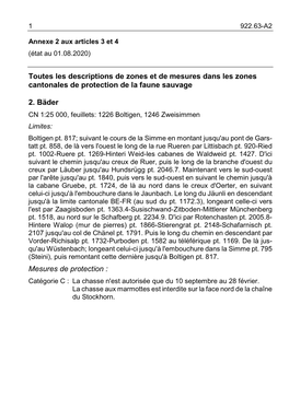 • Descriptions De Zones Et De Mesures Dans Les Zones Cantonales De Protection De La Faune Sauvage