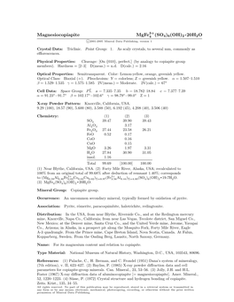 Magnesiocopiapite Mgfe4 (SO4)6(OH)2 20H2O C 2001-2005 Mineral Data Publishing, Version 1