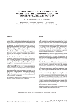 Incidence of Nitrogenous Compounds of Must on Ethyl Carbamate Formation Induced by Lactic Acid Bacteria