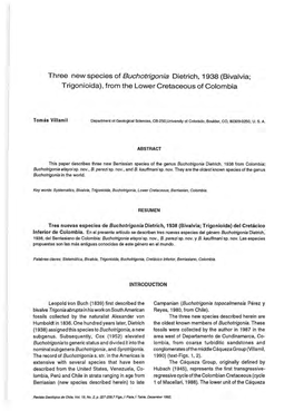 Three New Species of Buchotrigonia Dietrich, 1938 (Bivalvia; Trigonioida), from the Lower Cretaceous of Colombia