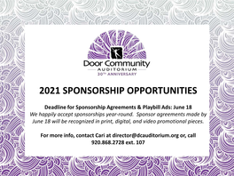 2021 Sponsorship Opportunities