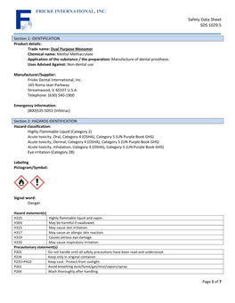 FRICKE INTERNATIONAL, INC. Safety Data Sheet SDS 1029.5
