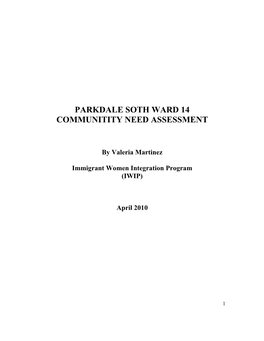 Parkdale Soth Ward 14 Communitity Need Assessment