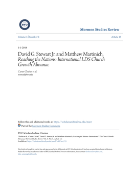 David G. Stewart Jr. and Matthew Martinich, Reaching the Nations: International LDS Church Growth Almanac,